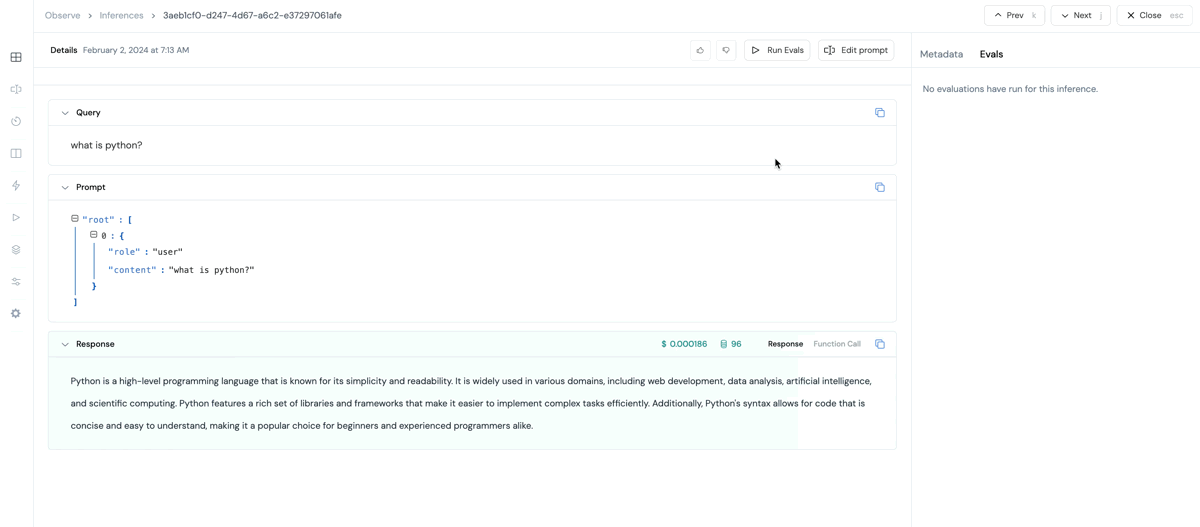 Run an eval manually from the inference page